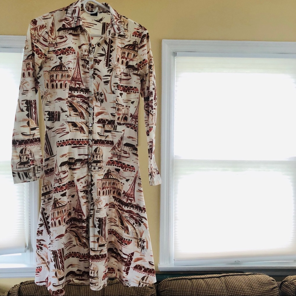 A-Line Mediterranean Collared Shirt Dress